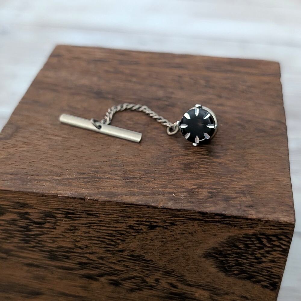 Vintage Tie Tack / Tie Pin Silver Tone & Black